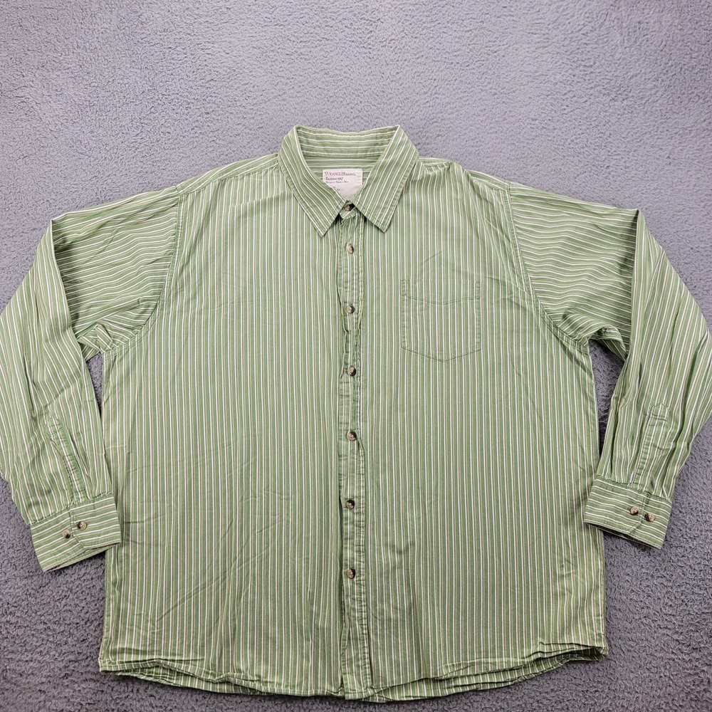 Wrangler Shirt‎ Mens XXL Green Striped Button Up Western Long Sleeve Outdoors